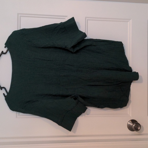 SHEIN Curve 2XL Dark Green Crinkle Texture V-Neck Tunic Top - Picture 2 of 5